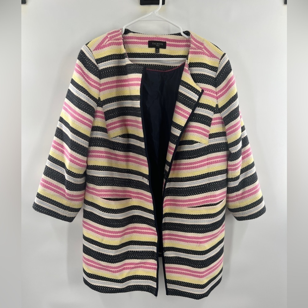 Talbots striped duster blazer coat size 14W multicolored